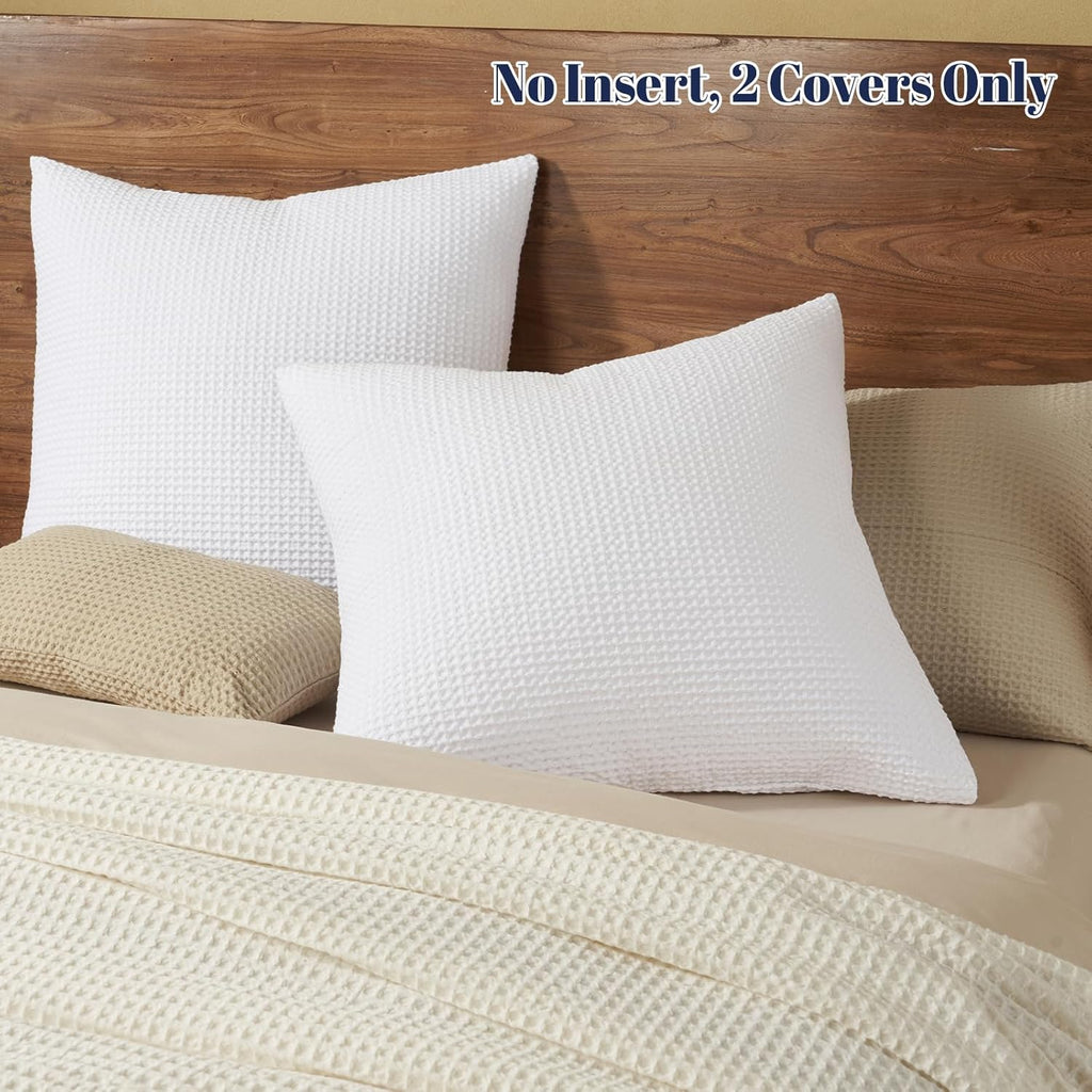 100% Cotton Waffle Weave Euro Shams 26" x 26", No Filling, 2 Pack Elegant Home Decorative Euro Throw Pillow Covers