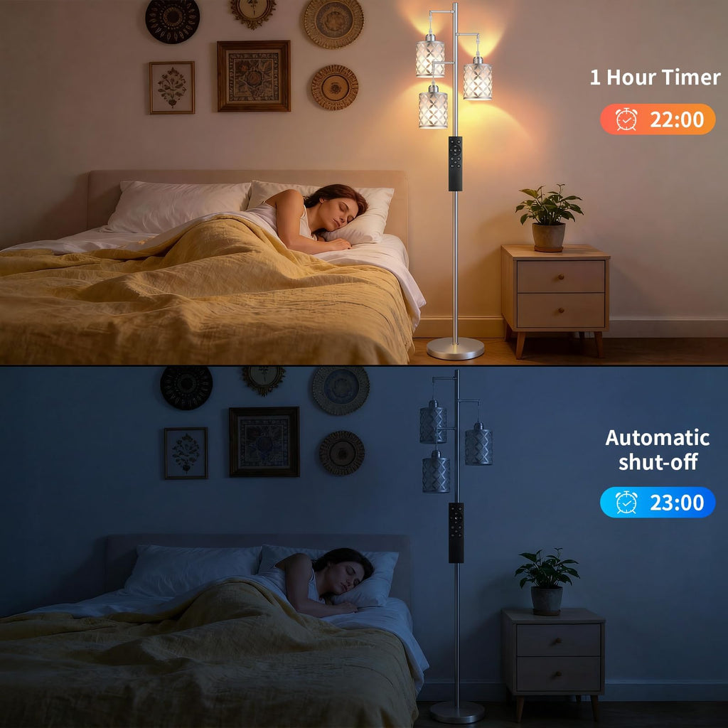 72" Dimmable Floor Lamp with Remote & Timer, Modern Minimalist Standing Lamp Bedroom, 3 Individually Controlled