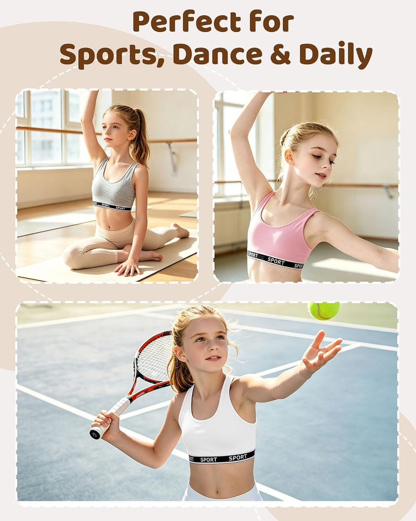 Girls Sports Bra Kids Training Bras with Removable Pads 7-12 OneSize