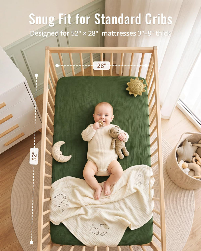 Muslin Crib Sheets, 2 Pack, Monstera & Dark Green