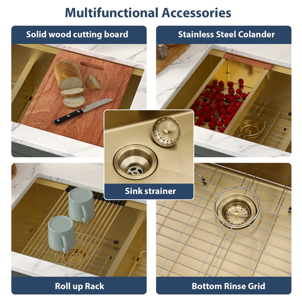 33 Inch Matte Gold Double Bowl Kitchen Sinks
