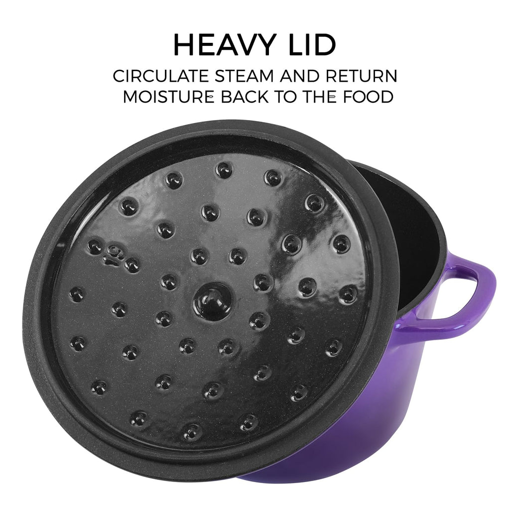 Dutch Oven Pot with Lid 1.8 Qt Cast Iron Dutch Oven for Bread Baking, Purple Enameled Cast Iron Rice Pot, Small Deep