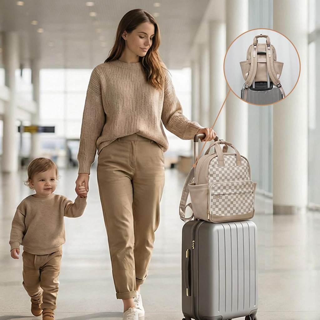 Small Diaper Bag - Baby Diaper Bag Backpack Checkered Diaper Bag with Changing Pad Baby Backpack for Travel Daycare