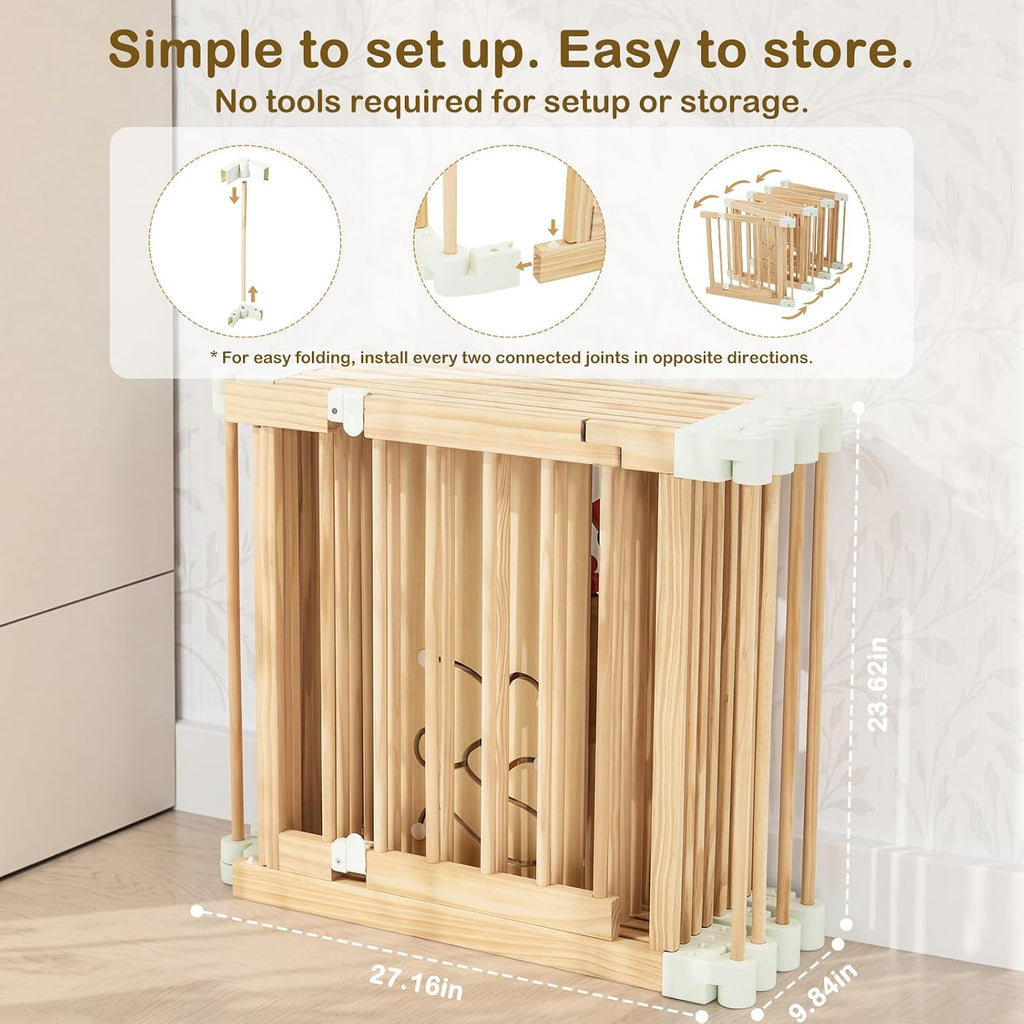 Wooden Baby Playpen with Montessori Toys, 8-Panel Large Foldable Play Yard | Adjustable Baby Fence for Babies and