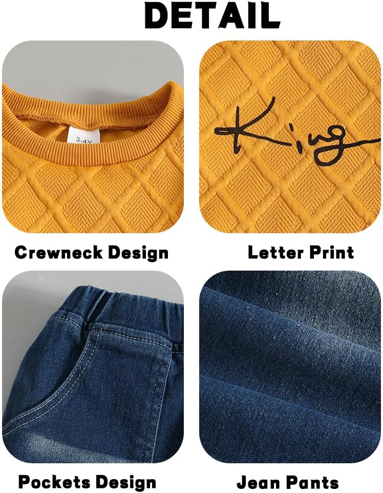 Toddler Boy Outfits Long Sleeve Pullover and Jean Pants Sets