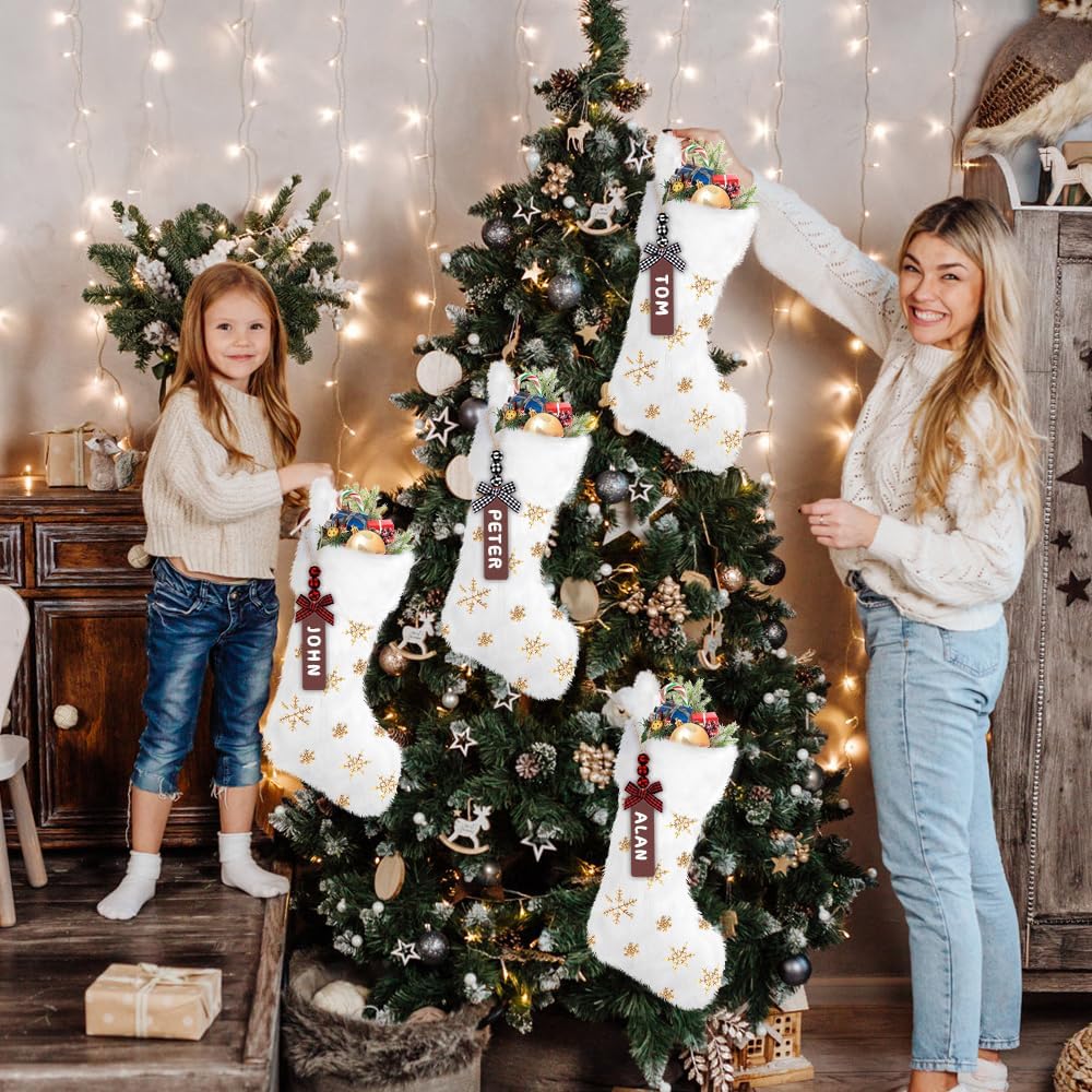 Christmas Stockings, 18" Faux Fur Sequin Snowflake Stocking - Set of 4