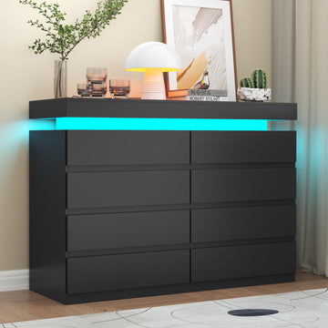 8 Drawer Dresser with Power Outlet, Modern Dresser with LED Light