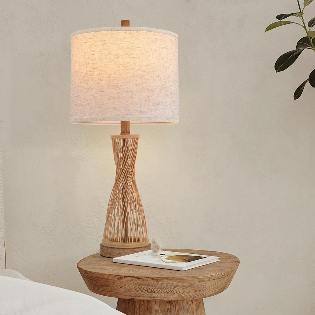 Lamps Wooden Bamboo Strip Table Lamp Farmhouse Bedside Lamps Set of 2 Wood Table Lamp Desk Light Bedroom Lights