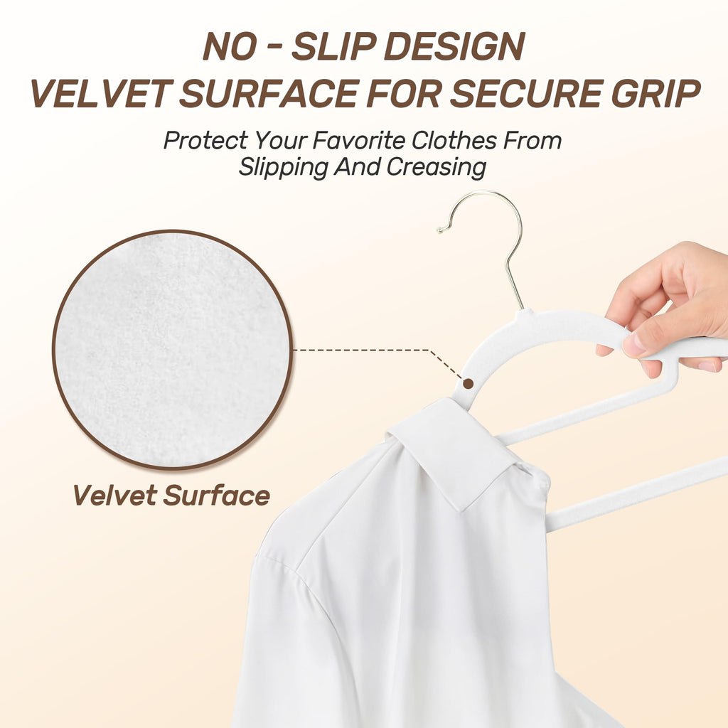 Velvet Hangers 30 Pack with Gold Hooks, Non-Slip Felt Clothes Hangers White