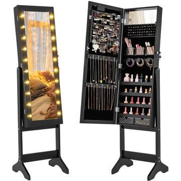 Standing Jewelry Cabinet with Full Length Mirror & 20 Warm Lights
