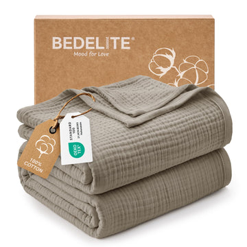 6-Layer 100% Cotton Muslin Blanket for Adults, Taupe, 90"x90"
