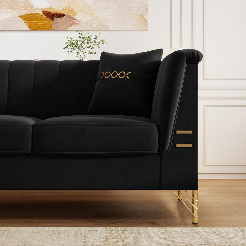 83" Oversized 3 Seater Sofa, Couch with Metal Legs, Black