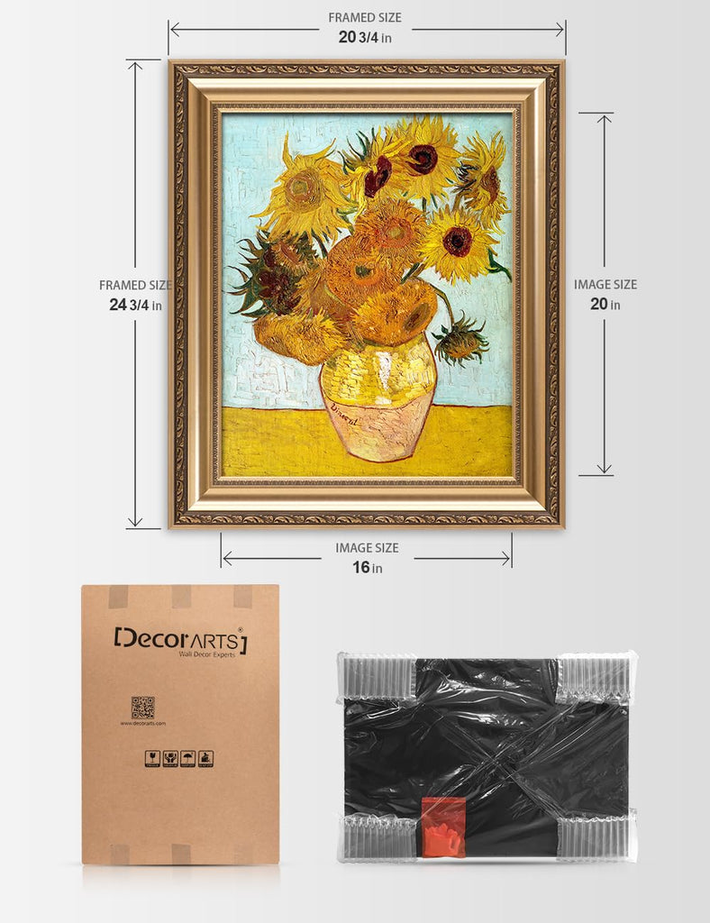 Vincent Van Gogh Wall Art Framed, Twelve Sunflowers, 26x22''