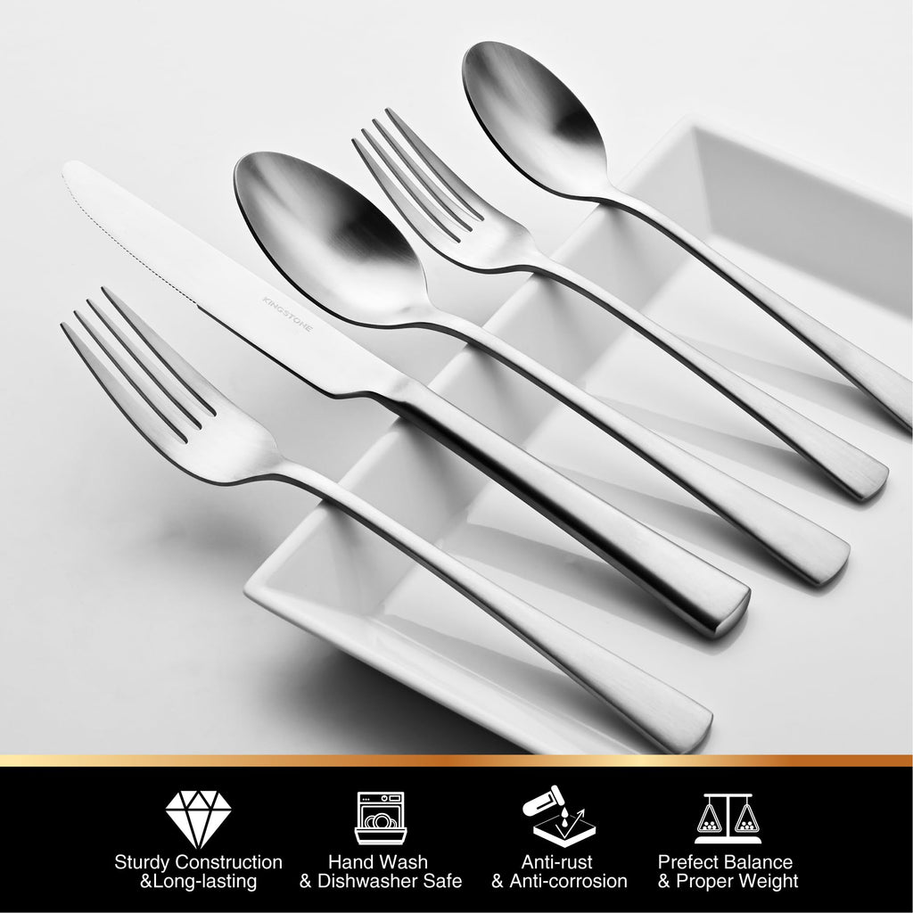 Silverware Set, 18/10 Stainless Steel Flatware Set for 6, Matte Satin Finish Forged Cutlery Set Dishwasher