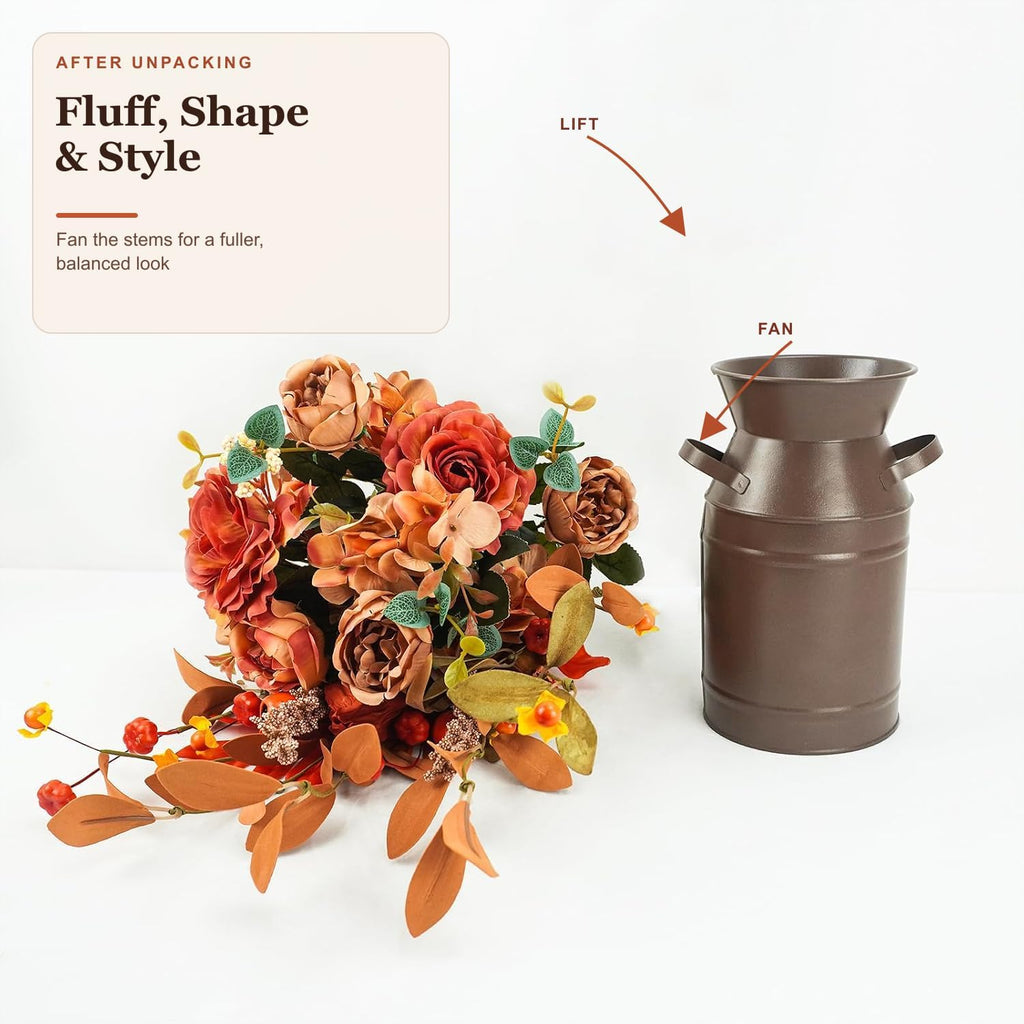 Artificial Fall Flowers with Metal Pot, Hydrangea Arrangement