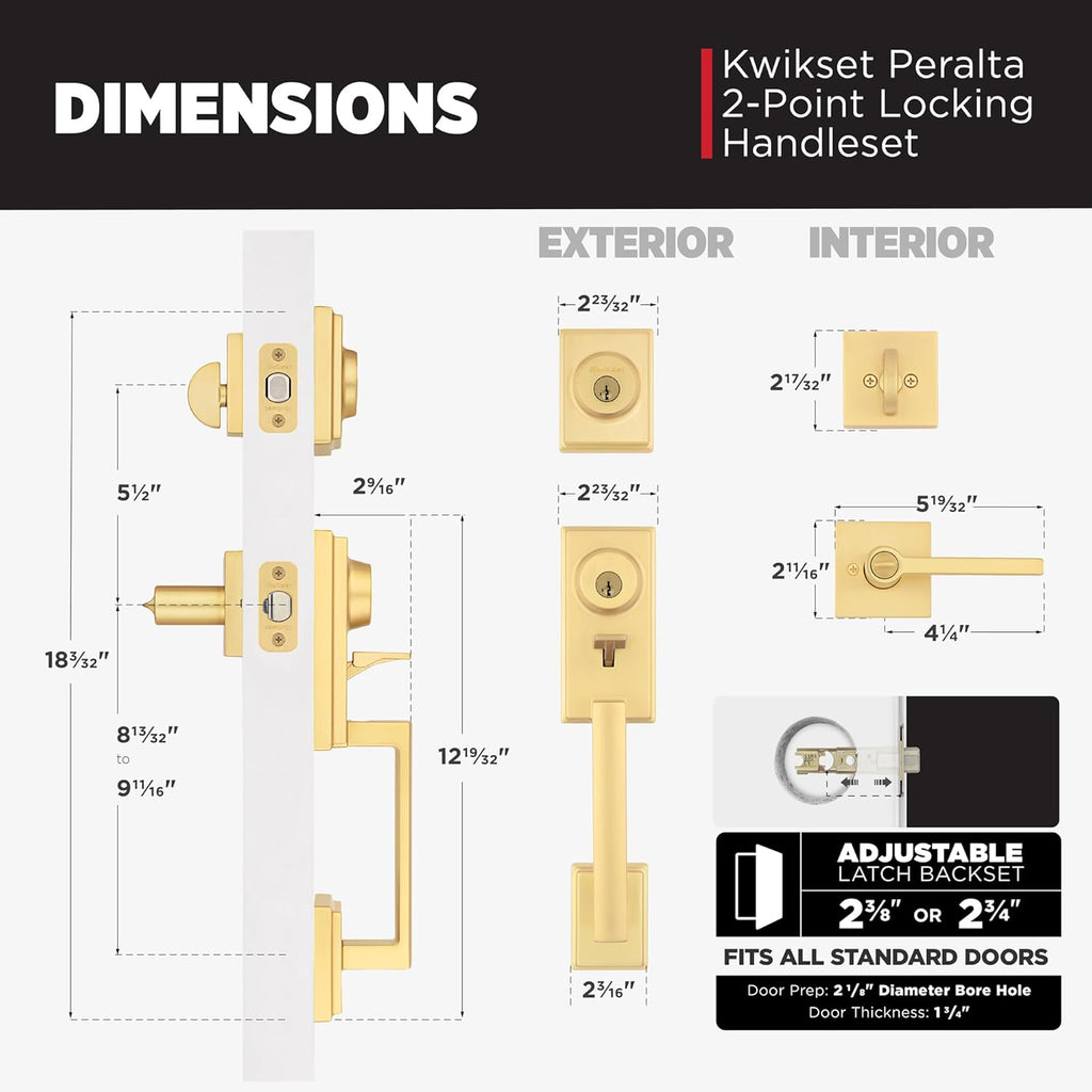 Peralta Front Door Lock Handle and Deadbolt Set, Entry Handleset Exterior with Interior Reversible Lever - Door Handleset