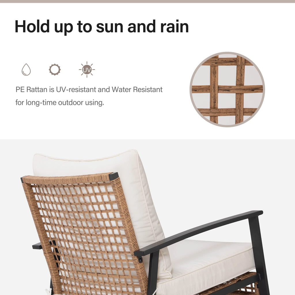 3-Piece Rocking Bistro Set, Outdoor Patio Furniture with Thick Cushions and 2-Tier Coffee Table, Oversize Rattan