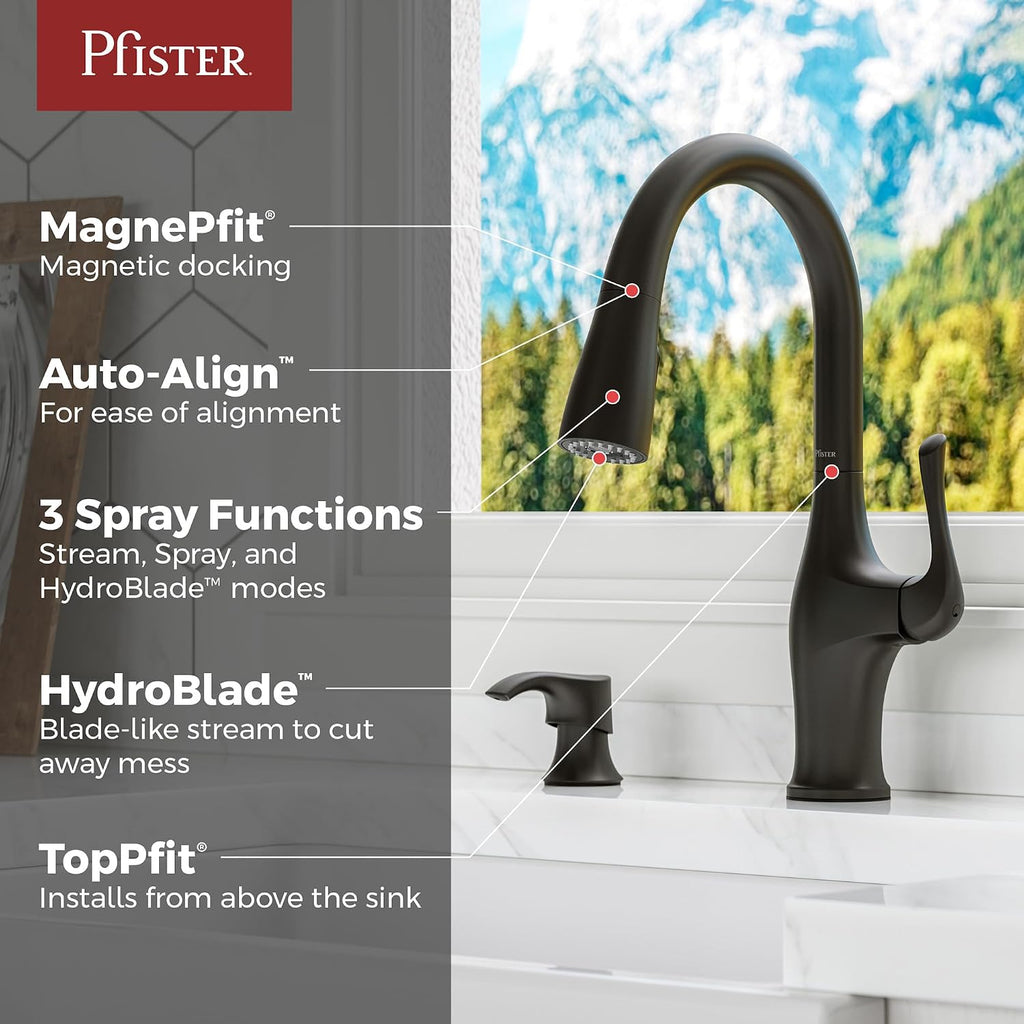 Wray Kitchen Faucet with Pull Down Sprayer and Soap Dispenser, Single Handle, High Arc, NSF Certified, Matte Black