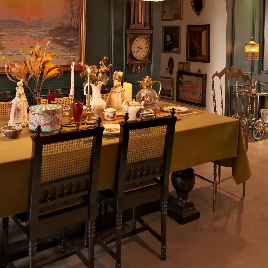 French Rectangle Tablecloth, Luxurious Wool Velvet Waterproof Table Cloth, Washable Large Table Cover Dining Party