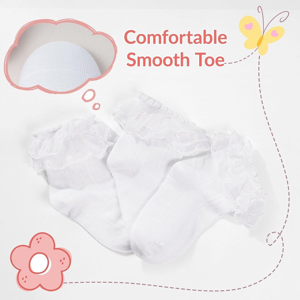 6 Pairs Toddler Ruffle Socks Baby Girls Frilly Lace Kids Ankle Socks
