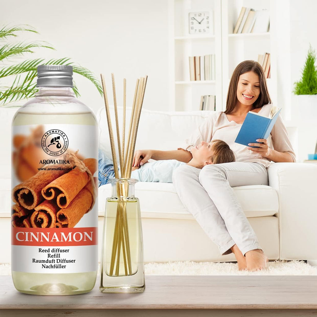 Cinnamon Reed Diffuser Refill with Natural Essential Cinnamon Oil 17 oz - Fresh & Long Lasting Fragrance - Best - Set of 17