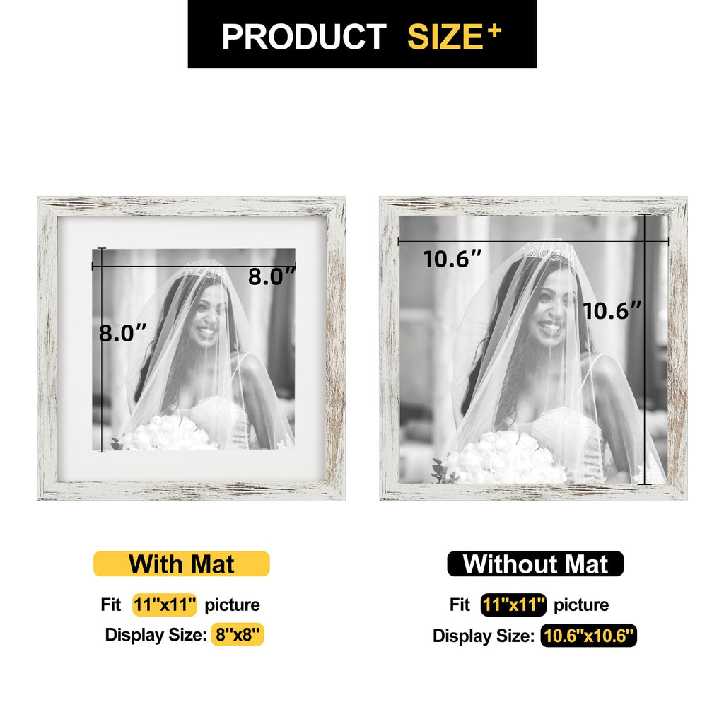 11x11 Picture Frames with 8x8 Mat Set of 2, Distressed White
