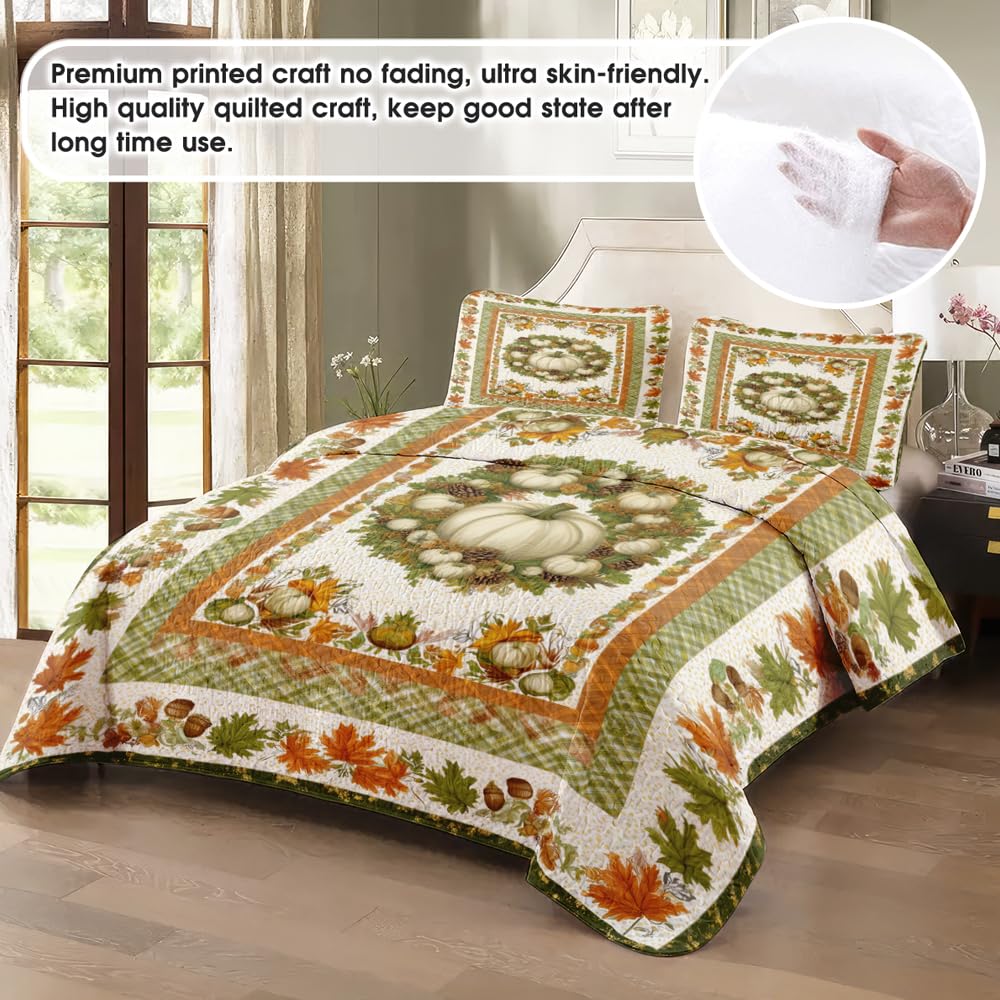 Rustic Autumn Leaf Quilt Set - Vintage Maple Patchwork Bedding for Fall, Soft Lightweight Bedspread for All Seasons