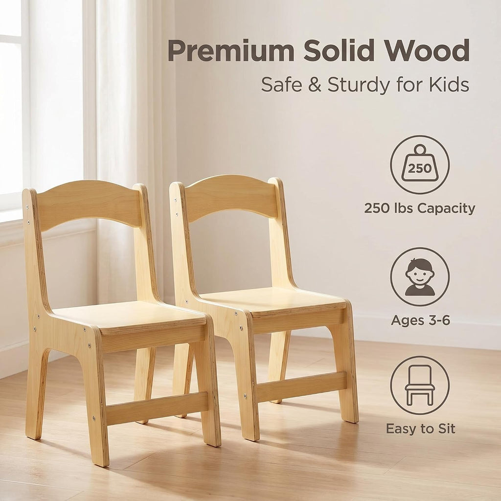 Solid Wood Toddler Chair -Ergonomic Kids Wooden Chair with Anti-Slip Feet, Rounded Corners, Easy Clean Finish