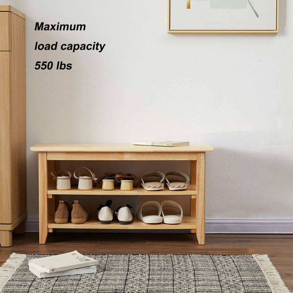 Shoe Rack Bench Wooden Storage Bench Entryway Bench, Natural, 31.5"