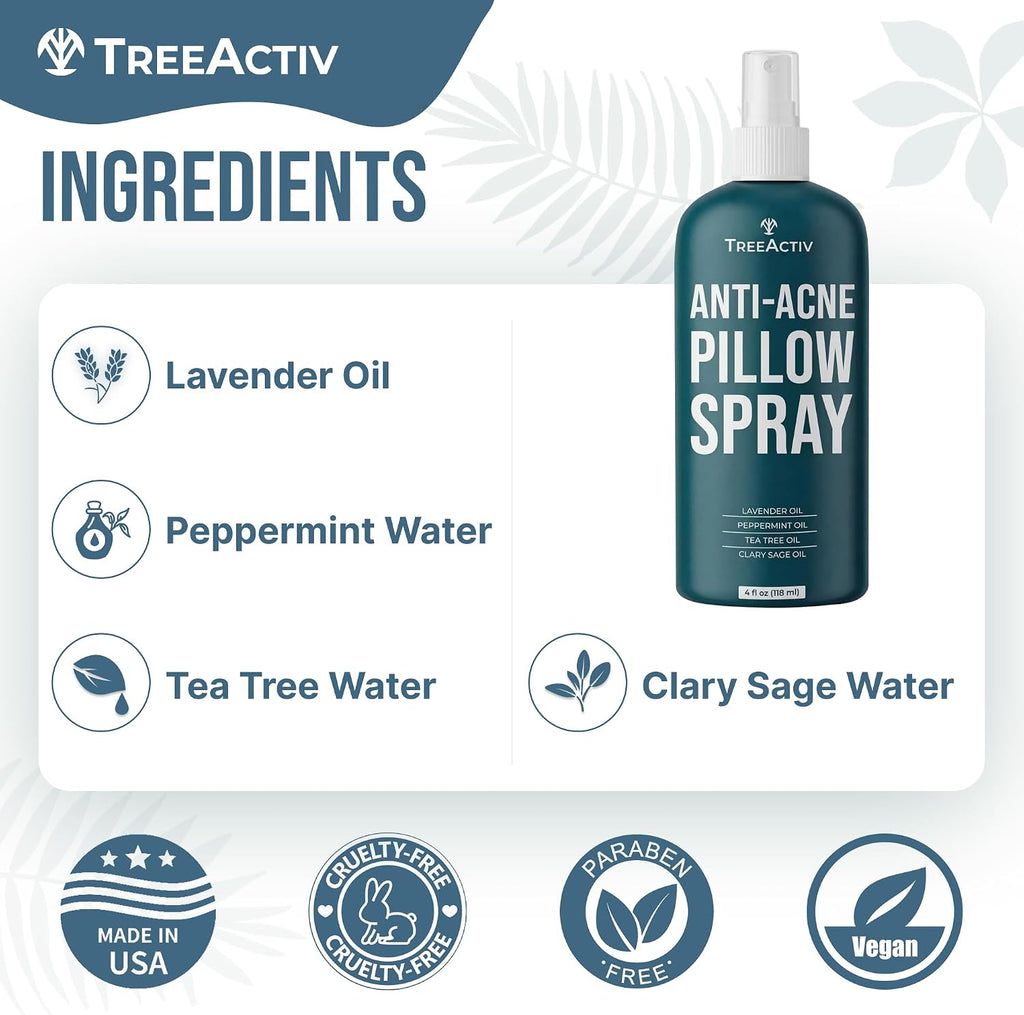 Anti-Acne Pillow Spray, 4 fl oz, Lavender Sleep Spray, Pure Essential Oil Air Freshener, Pillow Linen Spray - Set of 4