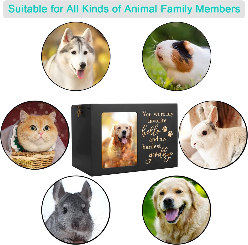Pet Memorial Urns for Dog or Cat Ashes, XLarge Wooden Funeral Cremation Urns with Photo Frame, Keepsake Memory Box