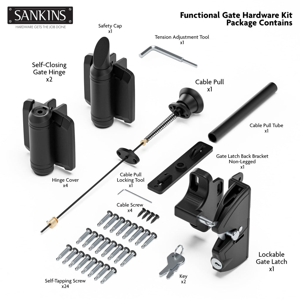 Self-Closing Gate Hinges and Key Lockable Gate Latch Kit, Fence Gate Hardware Kit for Wooden Fence, Pool Safety Fence