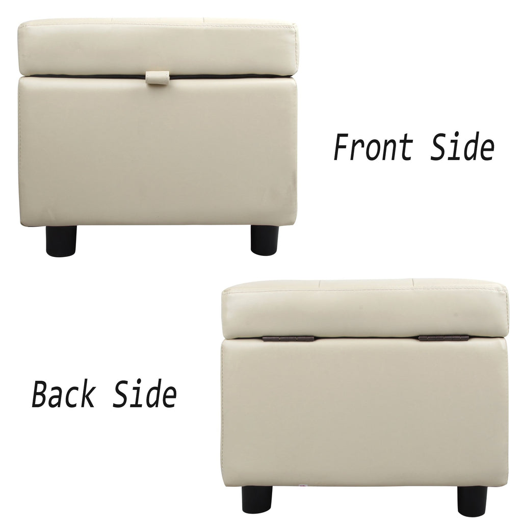 Tufted Leather Square Flip Top Storage Ottoman Cube Foot Rest (Cream with Storage)