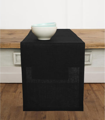 100% Pure Linen Dining Table Runner Black, Fete 14 x 108 in | Table Runners for dining, hallway and console table