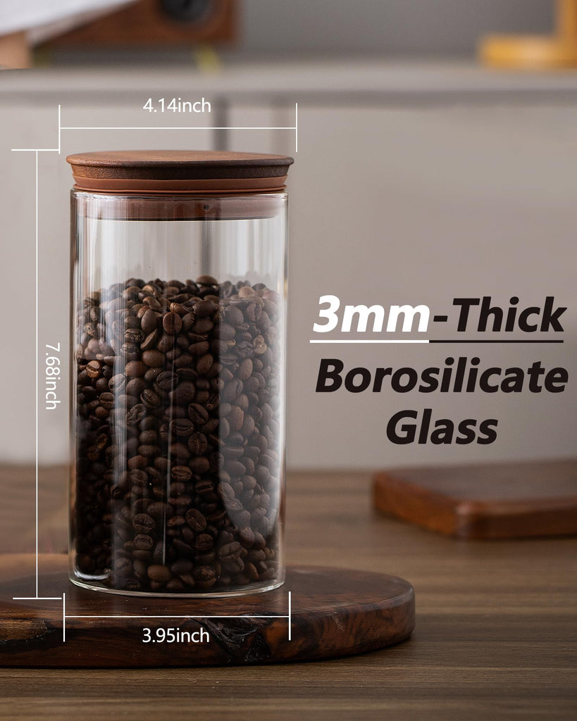 37 oz Coffee Canister with Scoop and Wooden Lids, Airtight Storage Container Sets of 2 for Ground Coffee & Beans