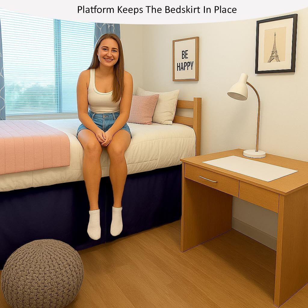 Split Corner Dorm Bed Skirt Twin XL - 42 Inch Drop, 100% Microfiber, Extra Long Bed Skirt for College Dorm, Platform