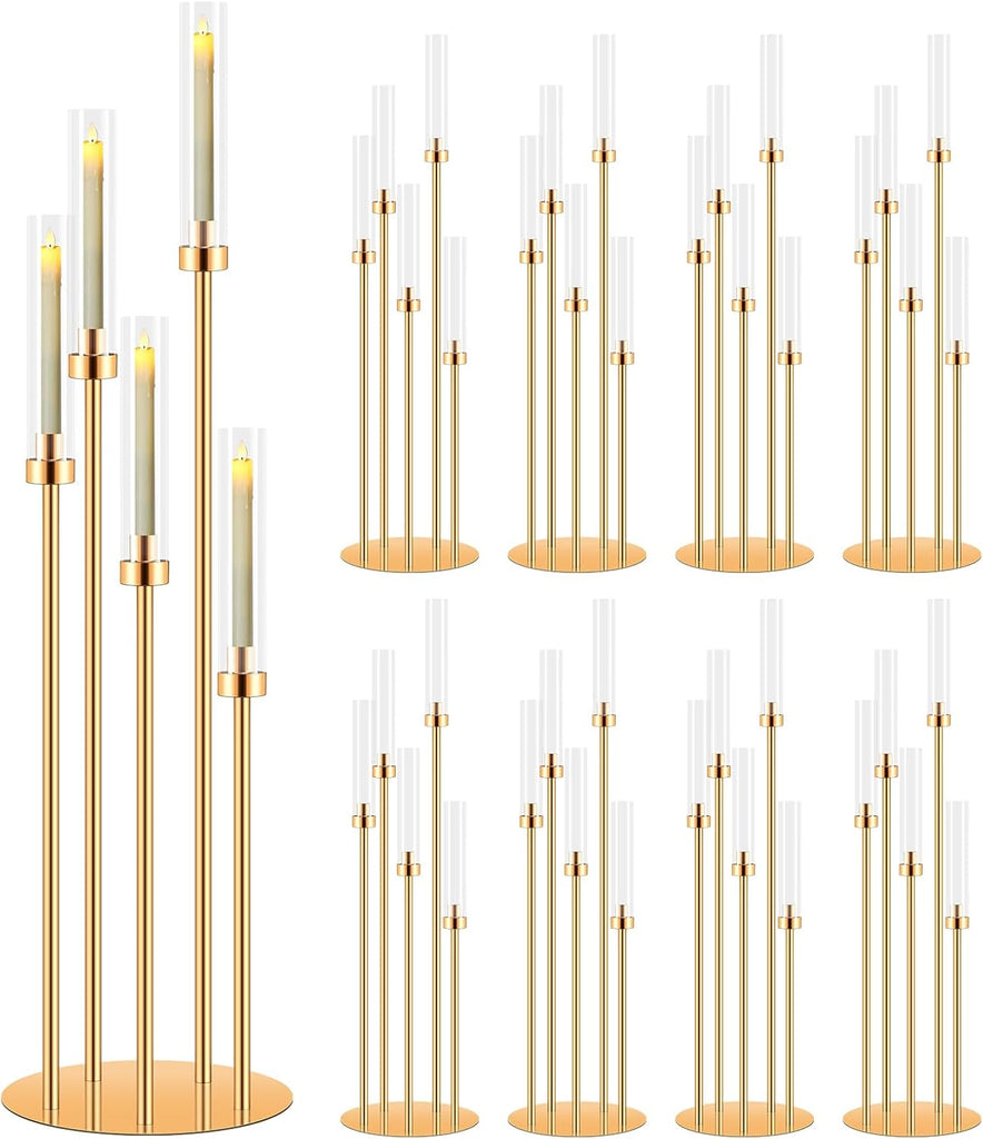 8 Set 5 Arm Gold Candle Holder, Mjkeomo 41.3'' Tall Candelabra Centerpieces for Tables Gold Candlesticks Holder for
