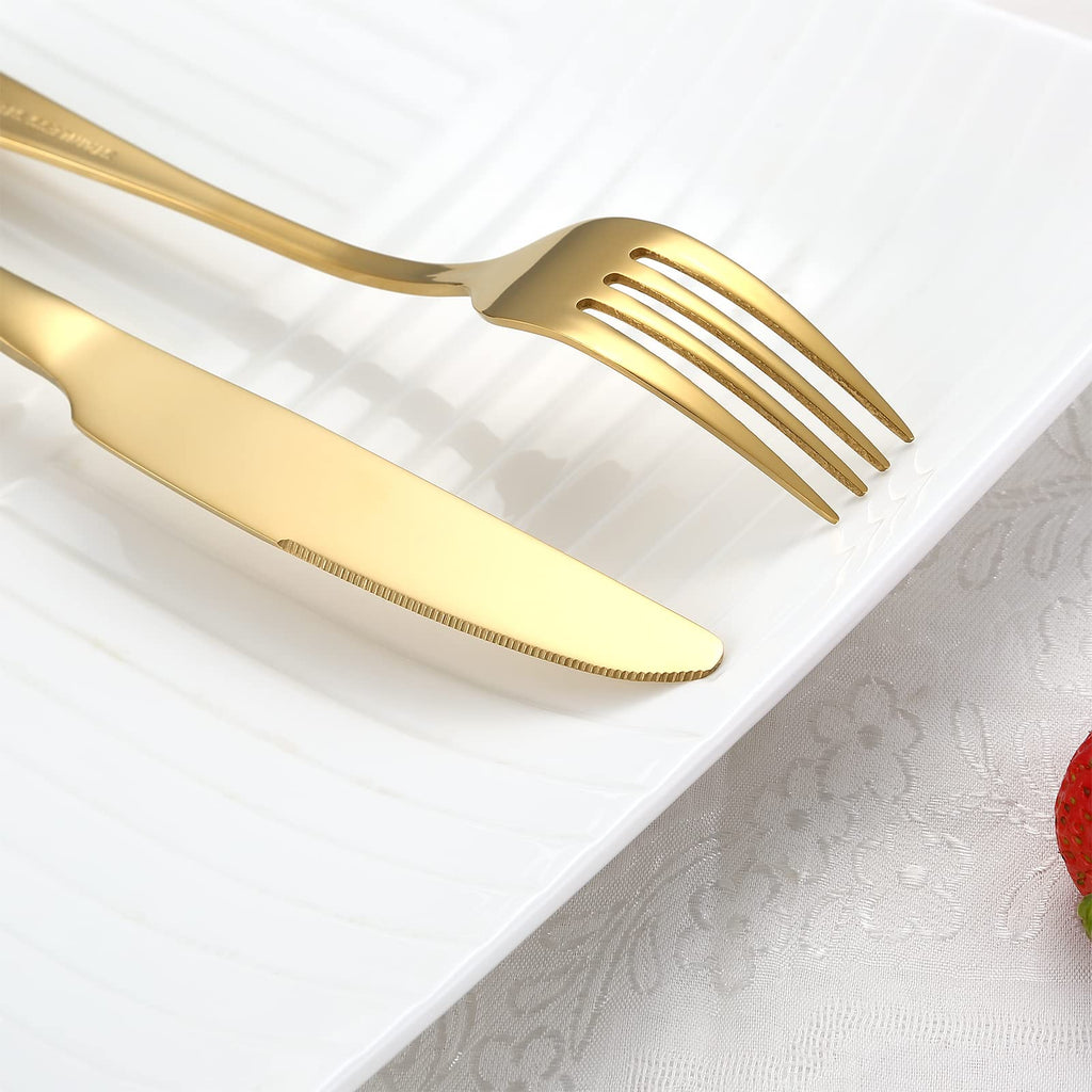 Gold Silverware Set for 4, Golden Flatware Cutlery Set 20 Piece