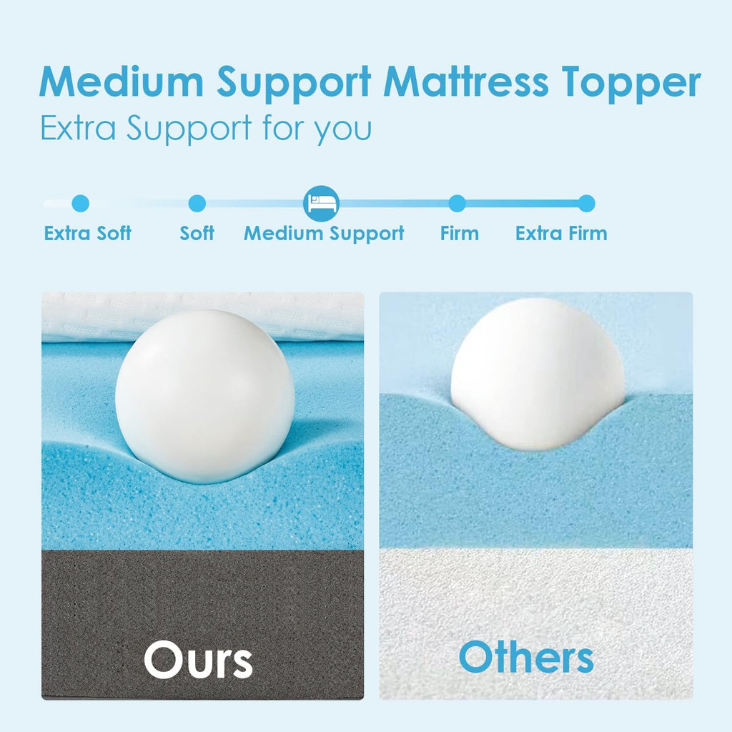 3 Inch Gel Memory Foam Mattress Topper Queen, Thick Mattress Pad | Bed Topper for Back Pain, Non-Slip Design with