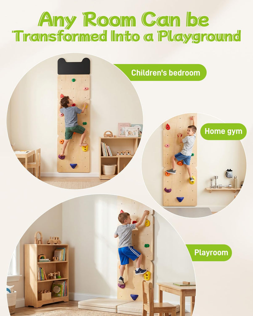 Wooden Rock Climbing Wall for Kids, Indoor Climbing Wall Panels