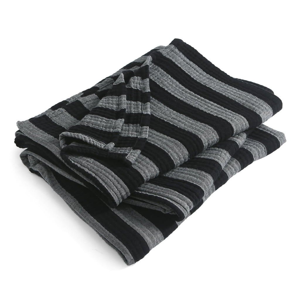 Muslin Cotton Blanket Striped for Adults Bed Black 90" x 90"