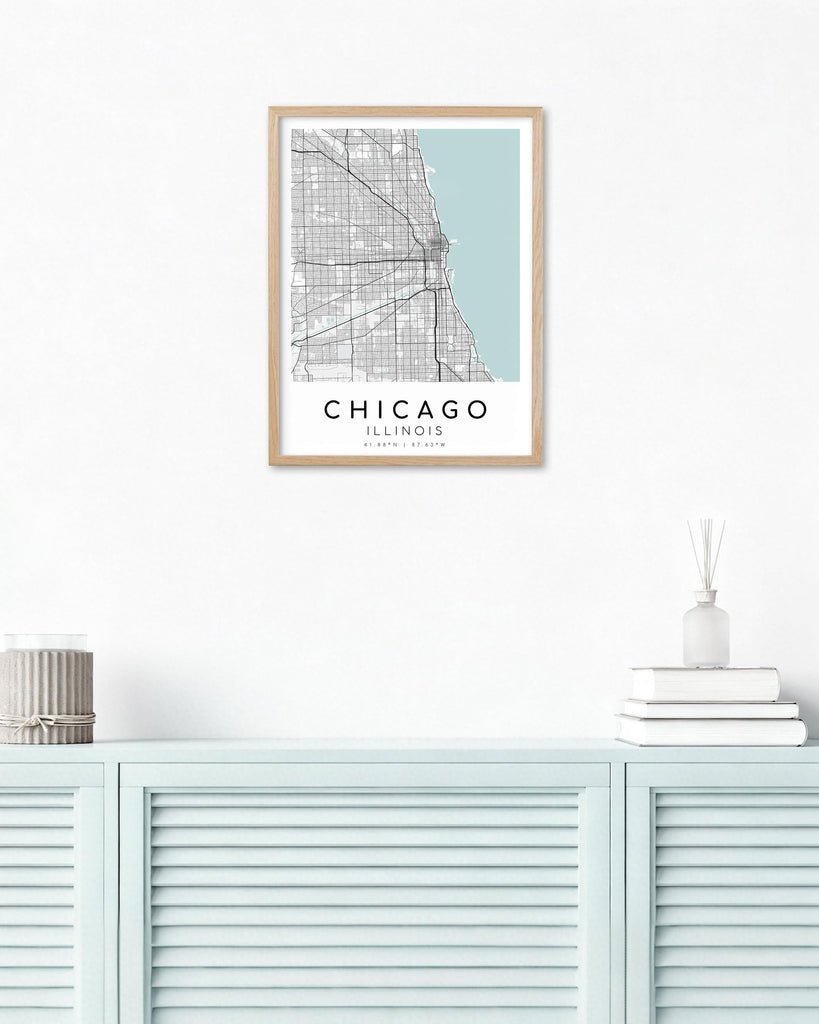 Chicago Map Framed Wall, Minimalist Canvas Print, 12x16