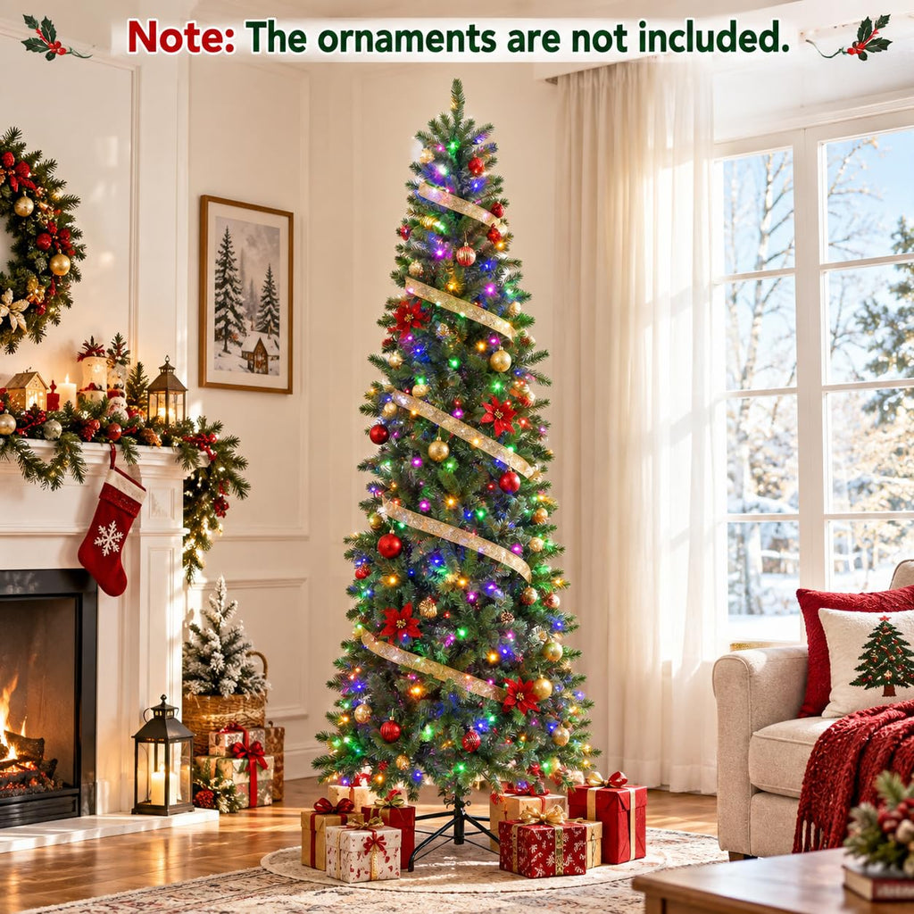 7.5 FT Pre-Lit Artificial Christmas Tree, Slim, Pencil, Easy Setup