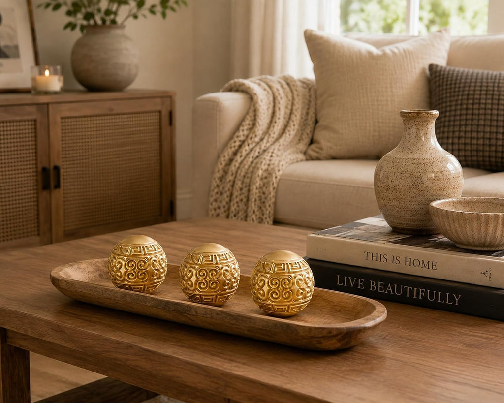 3 inch Matte Golden Decorative Balls for Bowl Filler - Set of 3
