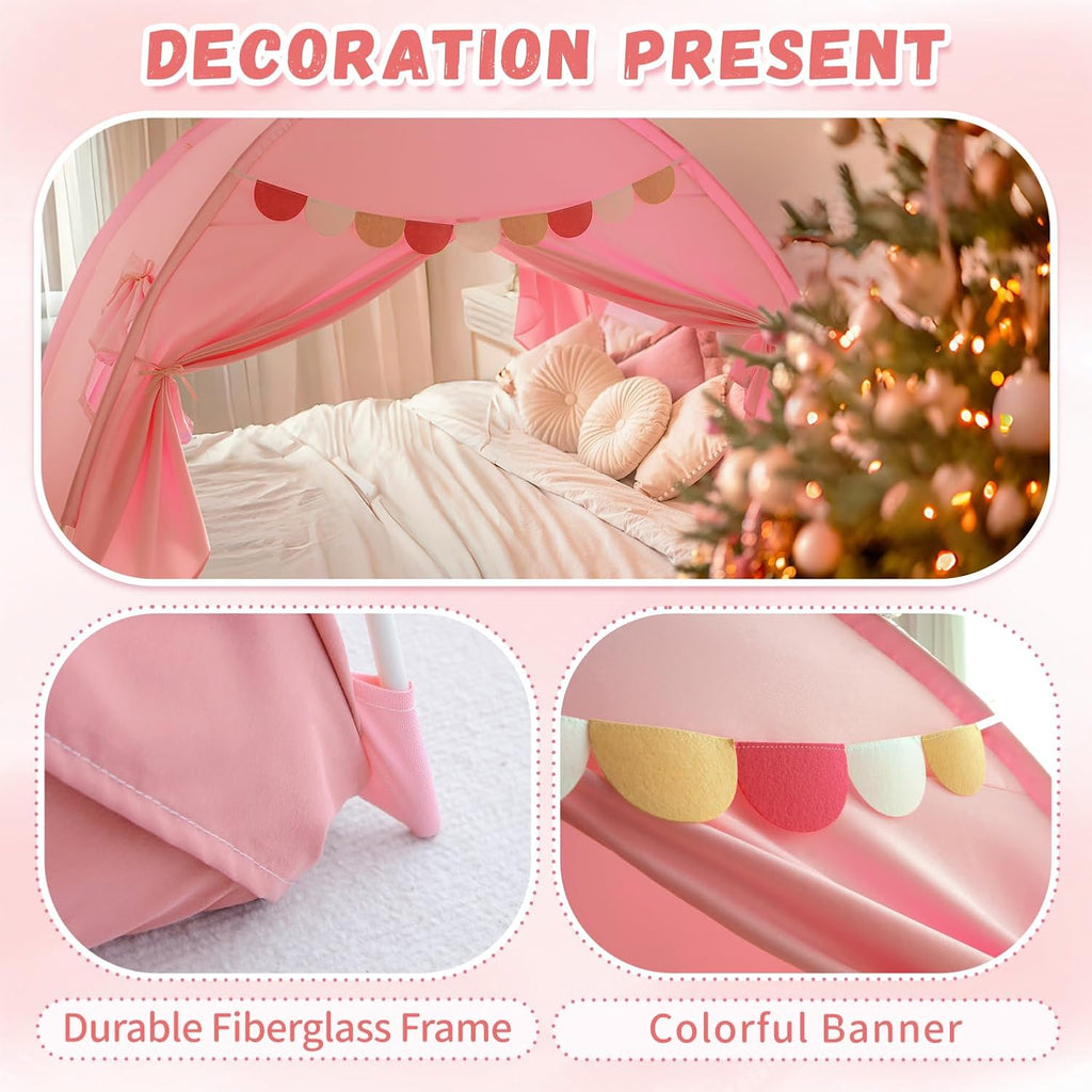 Twin Bed Tent for Kids, Bed Canopy Privacy Sleep Tents for Girls, Pink