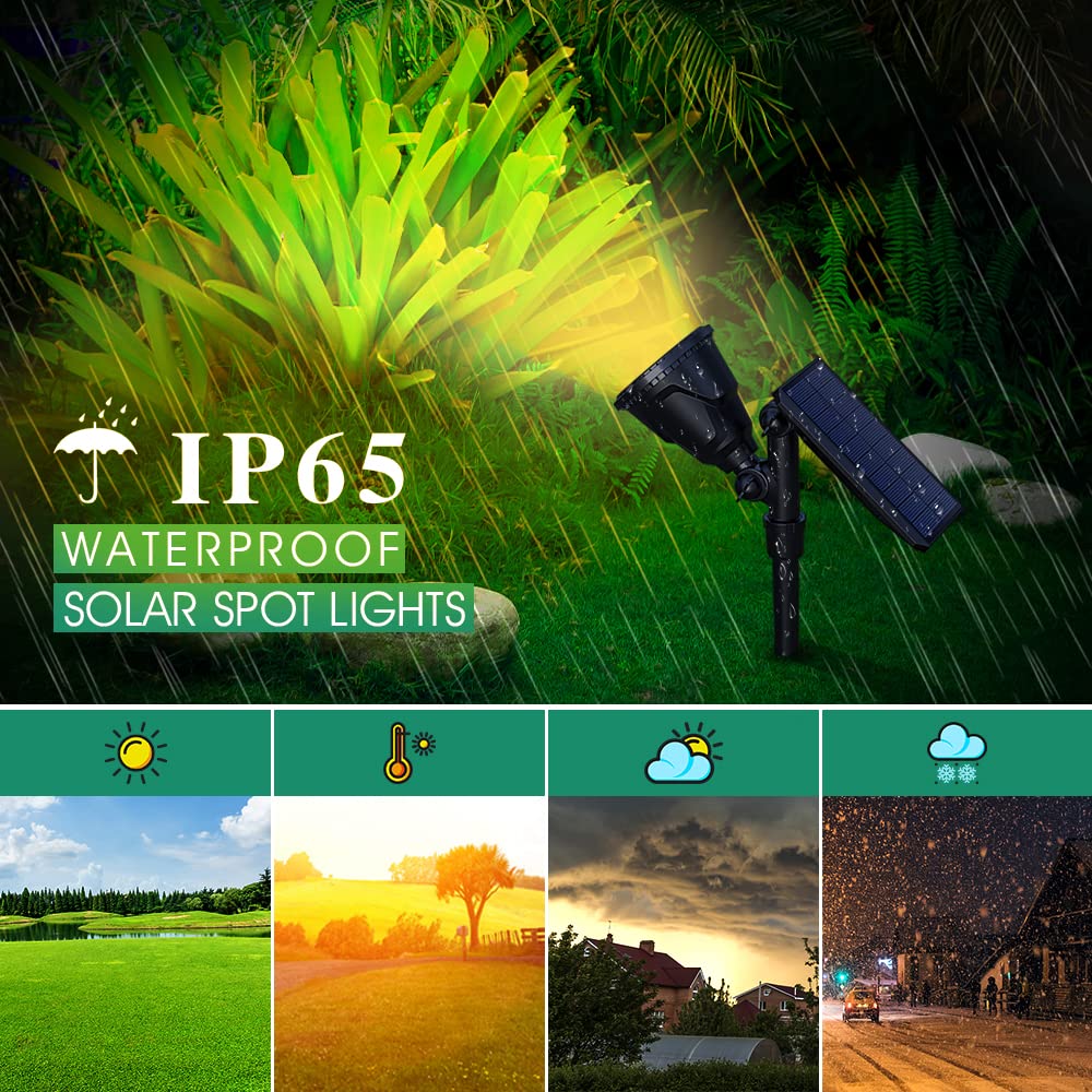 Solar Spotlights, 18 LED Solar Lights Outdoor Waterproof, 2 Mode Soft Warm White Landscape Lighting Auto On/Off Spot