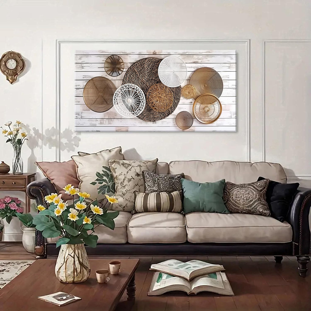 Boho Abstract Canvas Wall Art Picture Rustic Neutral Geometric Basket Painting Wall Decor Farmhouse Prints Minimalist