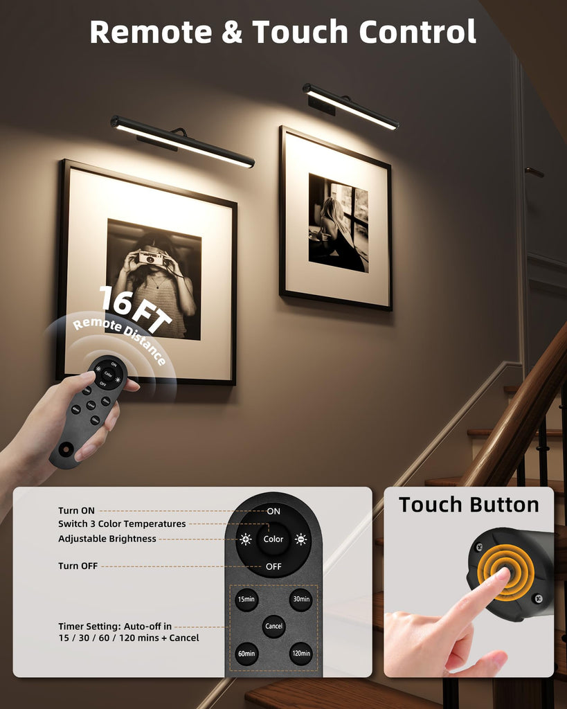 16in Picture Lights for Wall, 6000mAh Rechargeable Art Lights