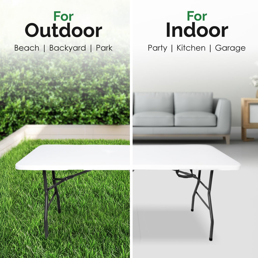 White 8ft Folding Table with Handle | Heavy-Duty Foldable Table | Portable Table for Indoor & Outdoor Use | Perfect