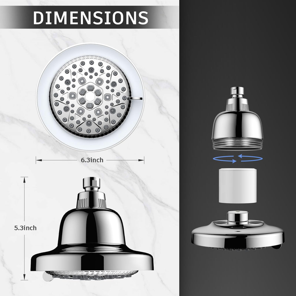 LED Filtered Shower Head,High Pressure Rain Shower Head with Filters